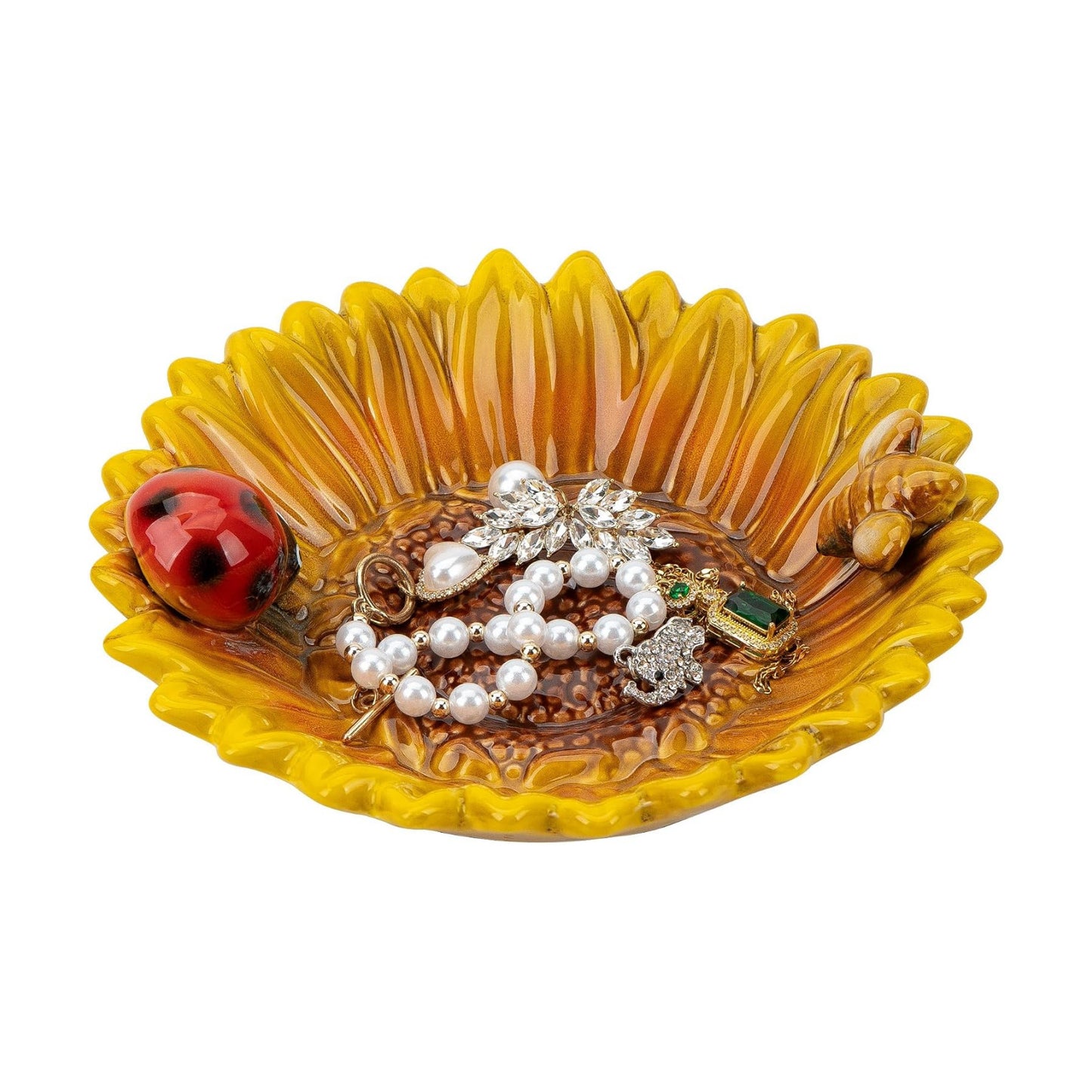 Sunflower Jewelry Dish Trinket Tray Ceramic Key Tray Bowl for Entryway Table