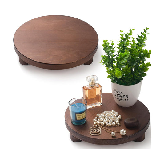 Round Wooden Tray / Round - Brown / Set of 2