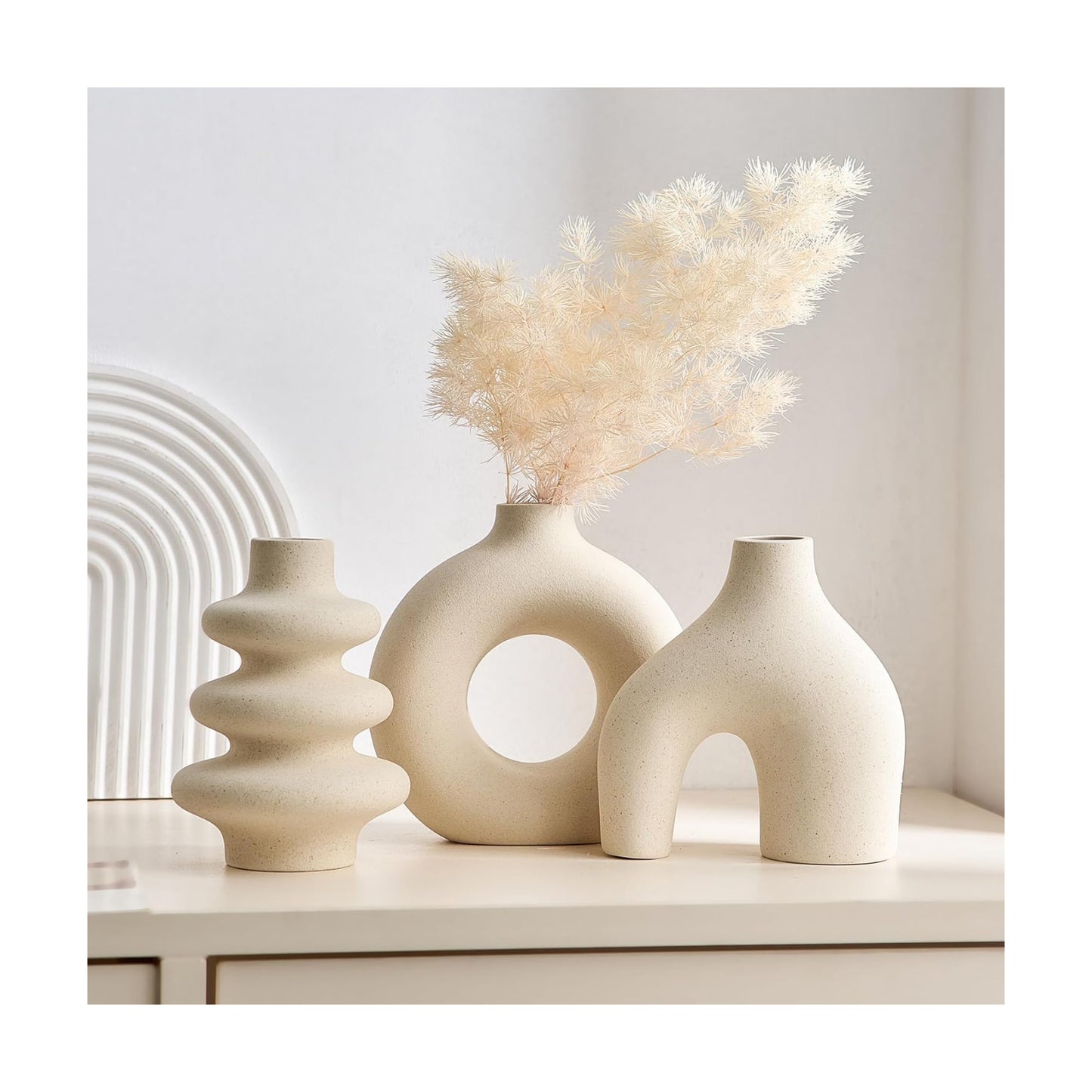Ceramic Vase / Modern Boho Vase for Decor / White / Set of 3
