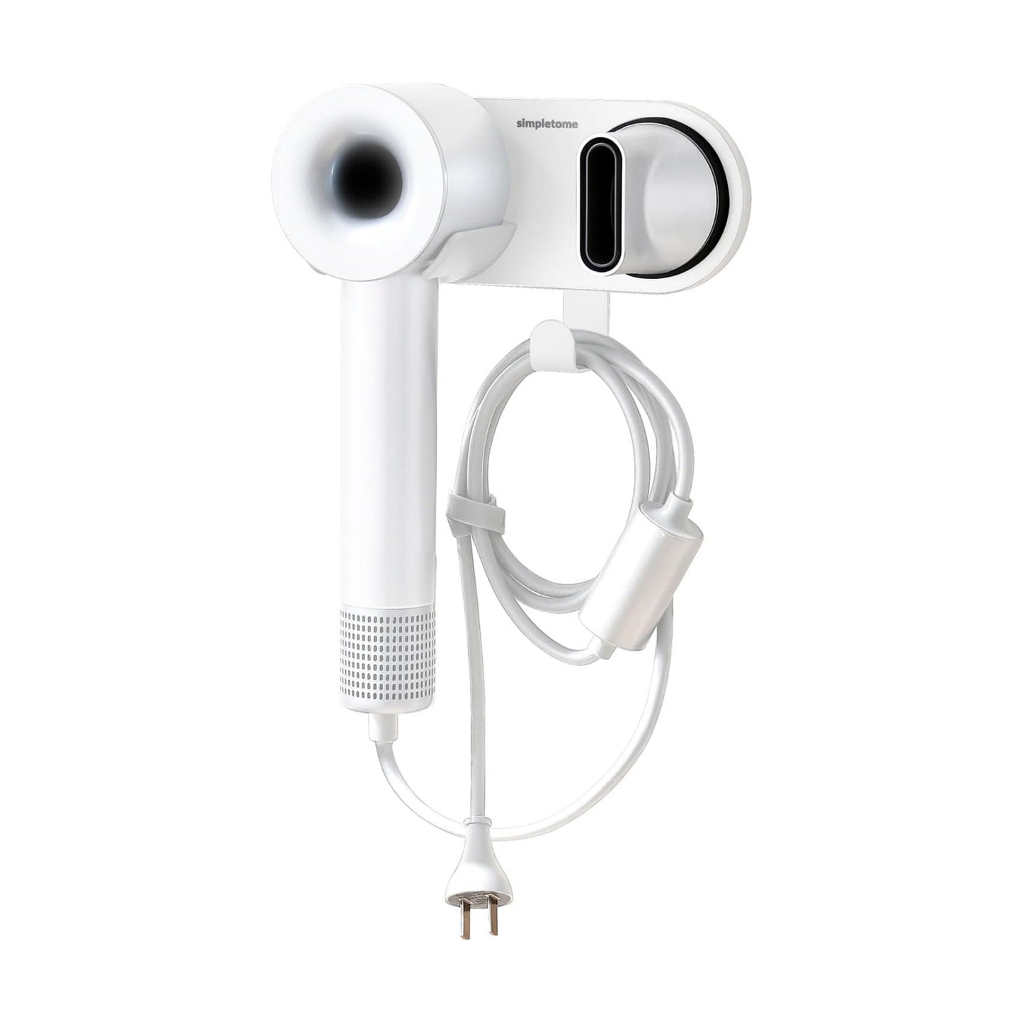 Magnetic Hair Dryer Holder Wall Mount for Most High Speed Blow Dryer | strong POM plastic, white | with plug cord