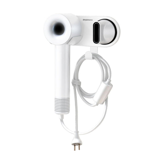 Magnetic Hair Dryer Holder Wall Mount for Most High Speed Blow Dryer | strong POM plastic, white | with plug cord