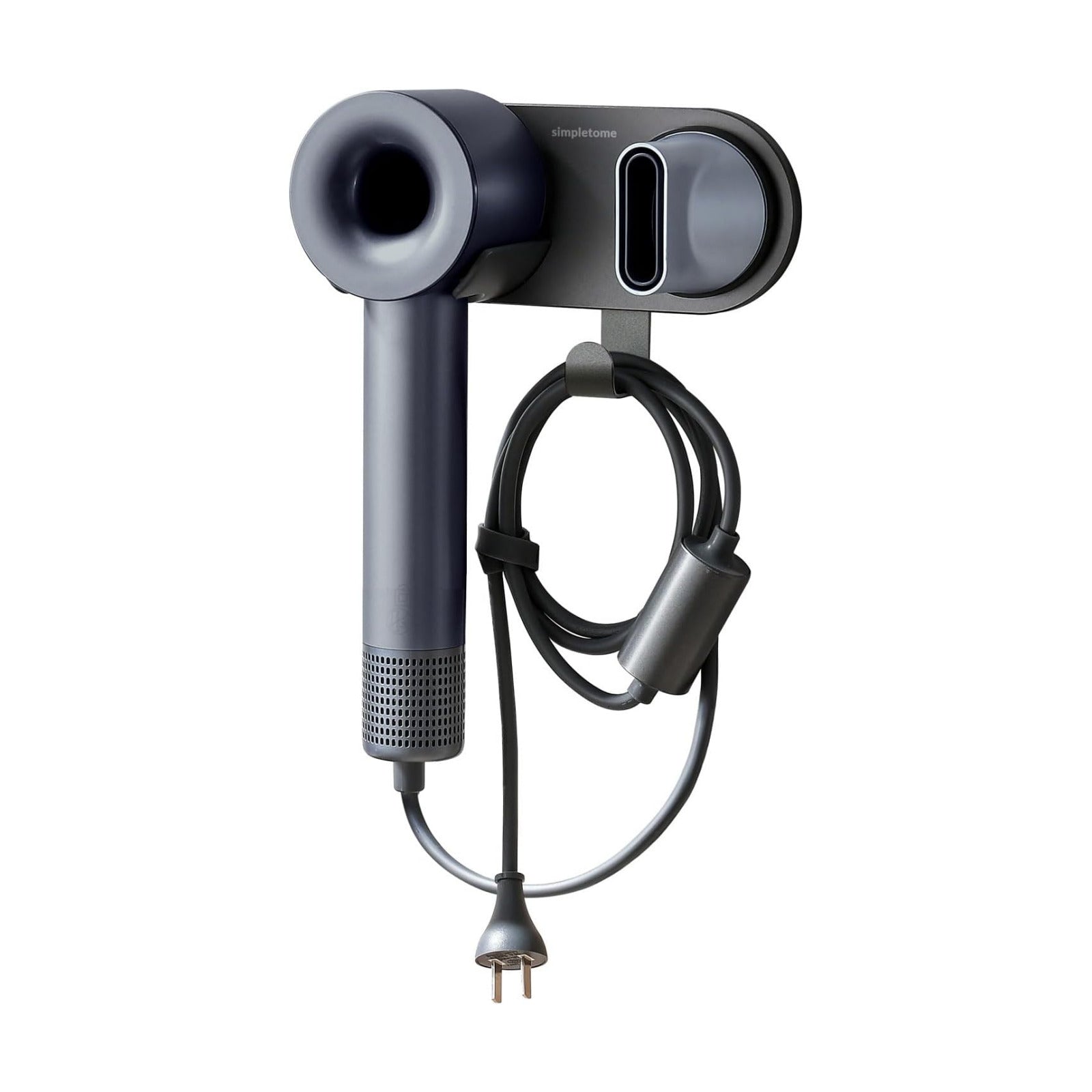 Magnetic Hair Dryer Holder Wall Mount for Most High Speed Blow Dryer | strong POM plastic, dark gray | with plug cord