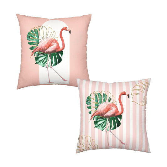 2 Pcs Flamingo Pillow Cases Pink and White Striped Geometric Arch Flamingo Pattern Pillowcase 16x16 Inch Summer Tropical Palm Leaf Outdoor Cushion Cases for Farmhouse Living Room Decor