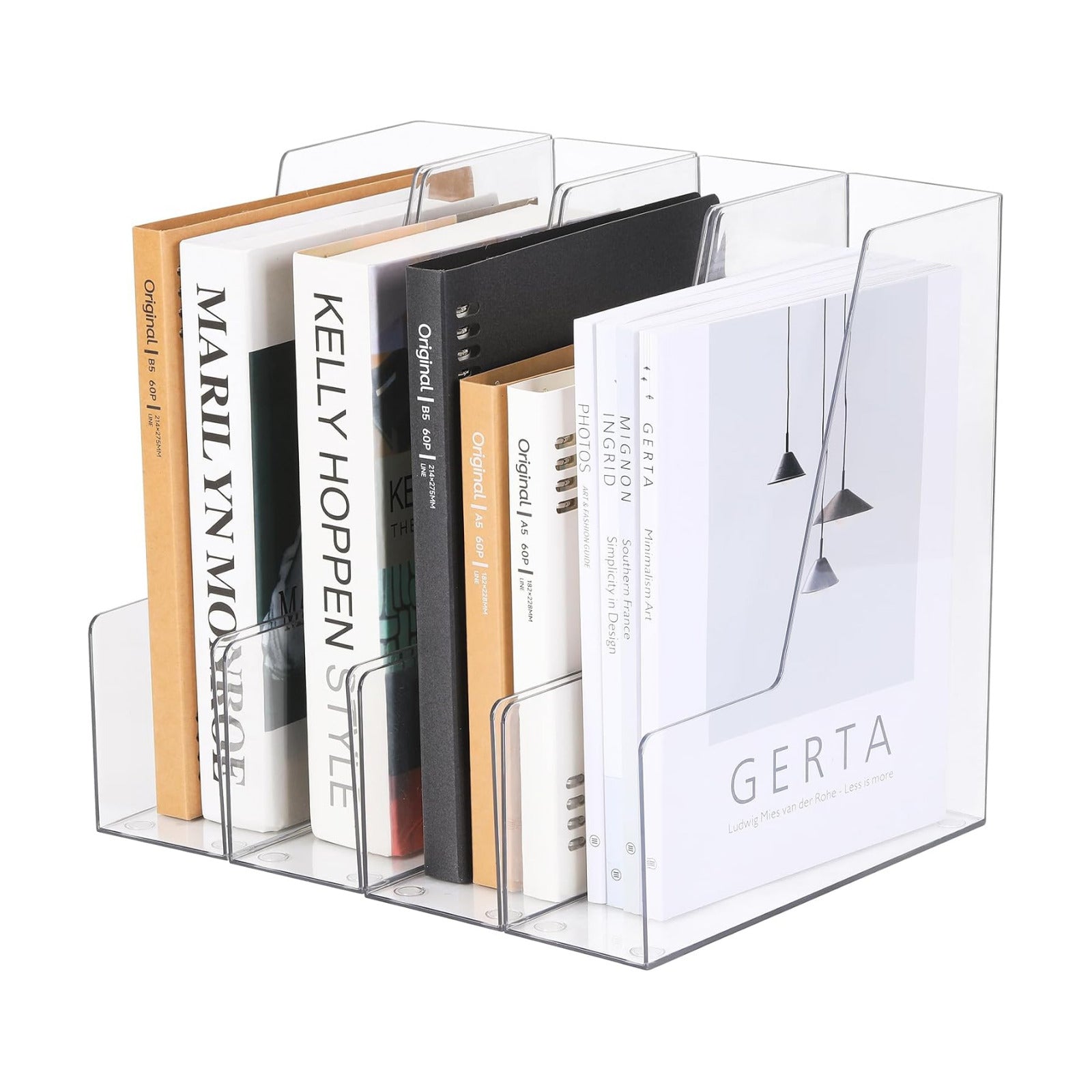 CiWiVOKi Vertical File Holder, Clear PET Desk Organizer and Storage Bins Holding for Magazines, Binders, Notebooks