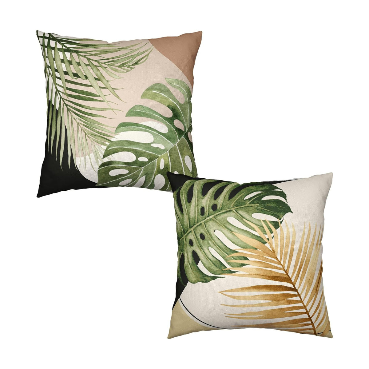 Summer Tropical Palm Leaf Pillow Cases 16x16 Set of 2 Green Banana Leaves Monstera Botanical Pillowcase Modern Geometric Plant Outdoor Decorative Throw Cushion Cases for Bedroom Living Room