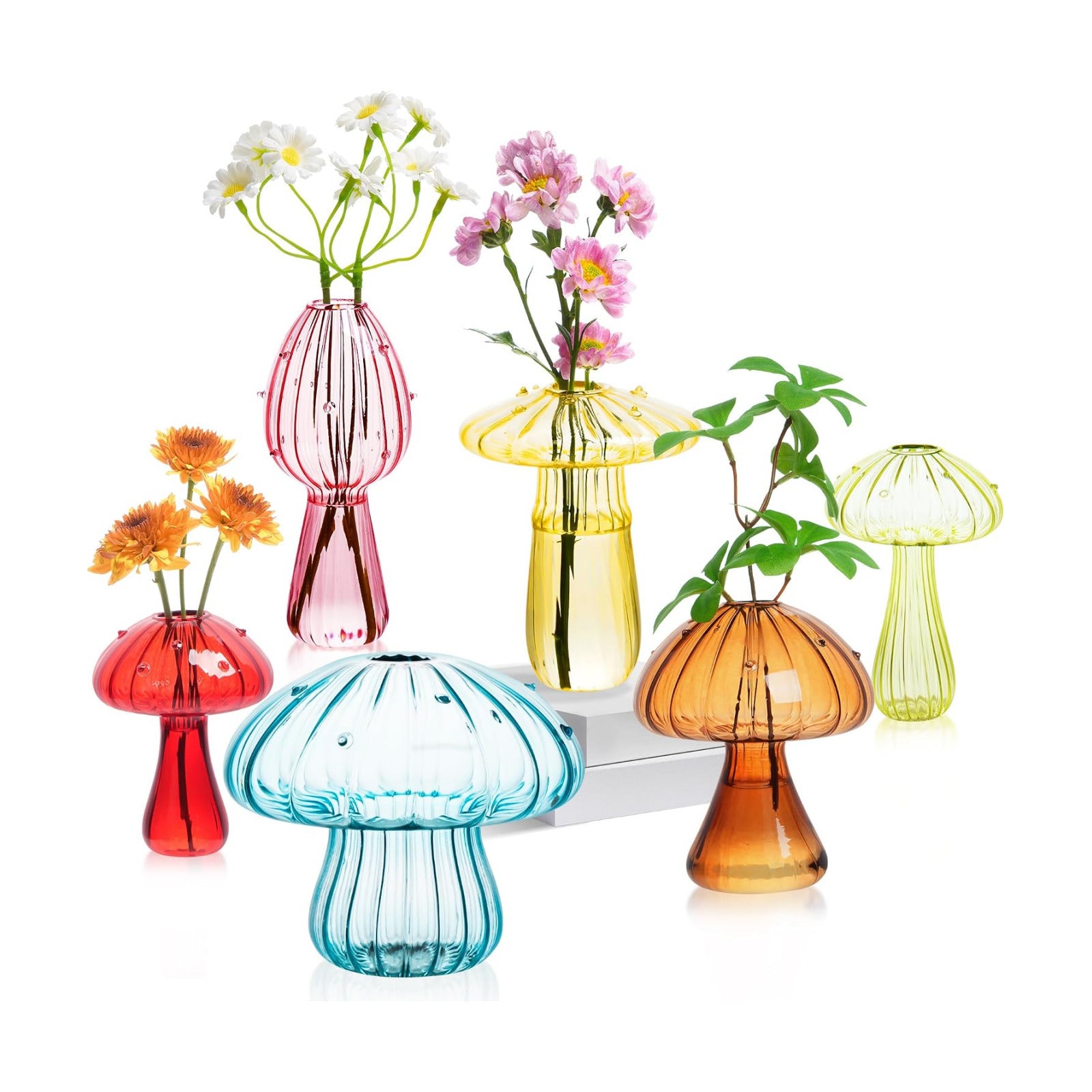 Small Bud Vases Home Decor Glass Mushroom / Colorful / Set of 6