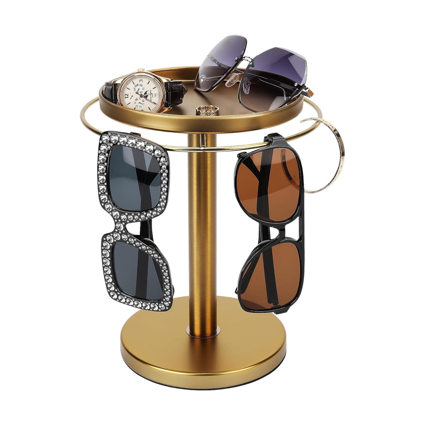 kondyfayo 360° Rotating Sunglass Organizer Storage, Stainless Steel Glasses Holder Stand, Glasses Organizer with Tray