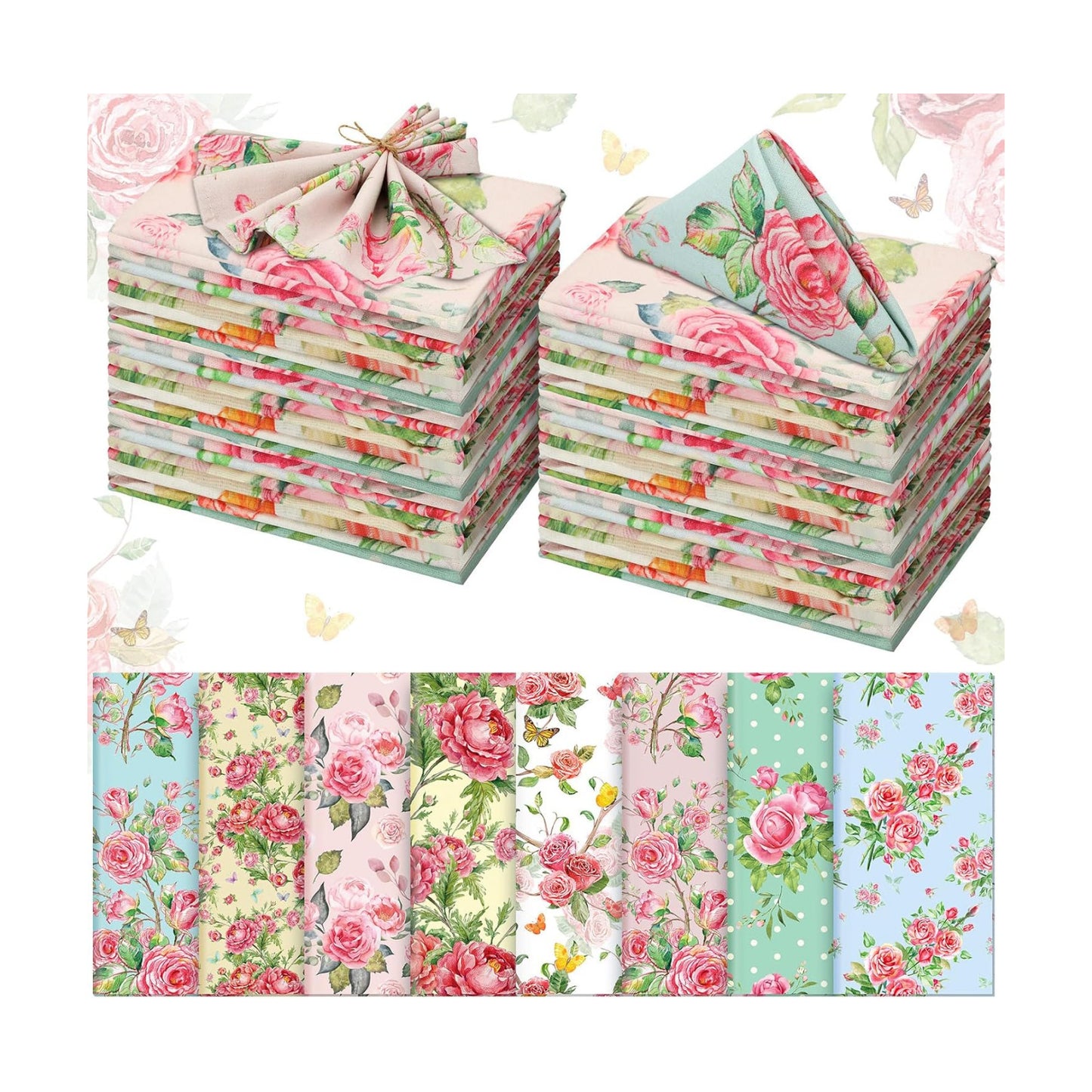 24 Pcs Cloth Napkins Bulk-15 x 15 Inch Soft Fabric Napkins Bulk Cloth Washable Reusable Plants Floral Square Napkin