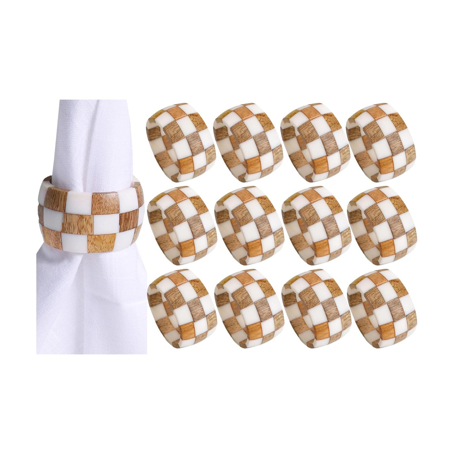 Alpha Living Home Epoxy Wood Napkin Rings, Set of 12, Brown Cream | Handcrafted epoxy resin & natural wood, 2 x 2 x