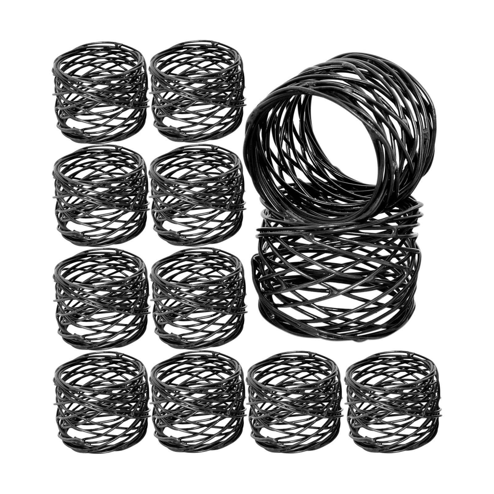 Alpha Living Home Black Metal Napkin Rings Set of 12, Matte Mesh | Rust-resistant metal, 2x2x1.5 in each, fits cloth &