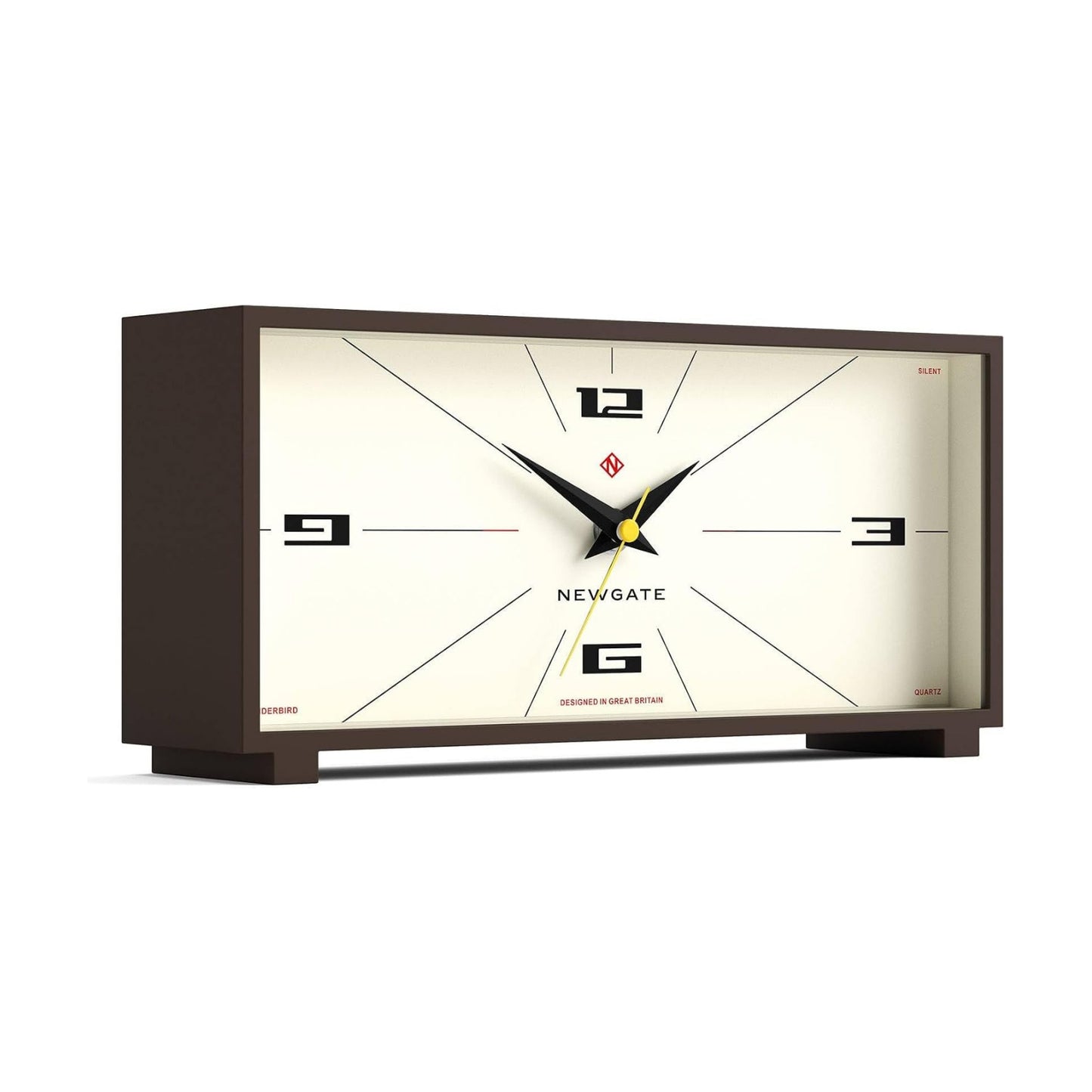 NEWGATE® Thunderbird Desk Clock | Retro Contemporary Rectangular Design | Mocha Brown | Modern mid-Century Style for
