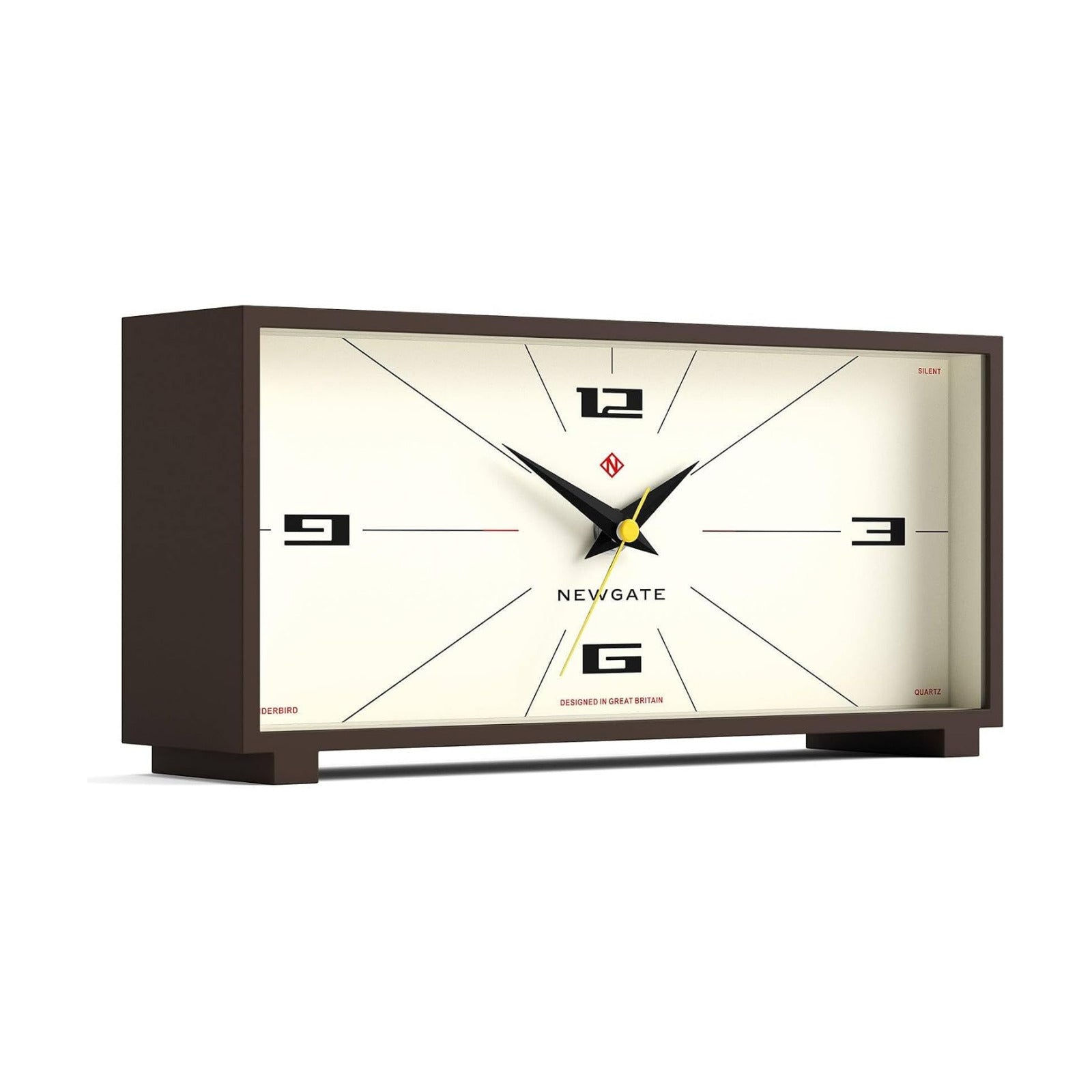 NEWGATE® Thunderbird Desk Clock | Retro Contemporary Rectangular Design | Mocha Brown | Modern mid-Century Style for