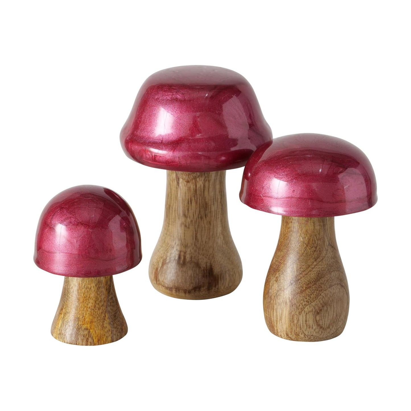 Decorative Figurines / Red Top Mushrooms / Red Metallic Effect, 4.25, 3.5 and 2.75 Inches / Set of 3