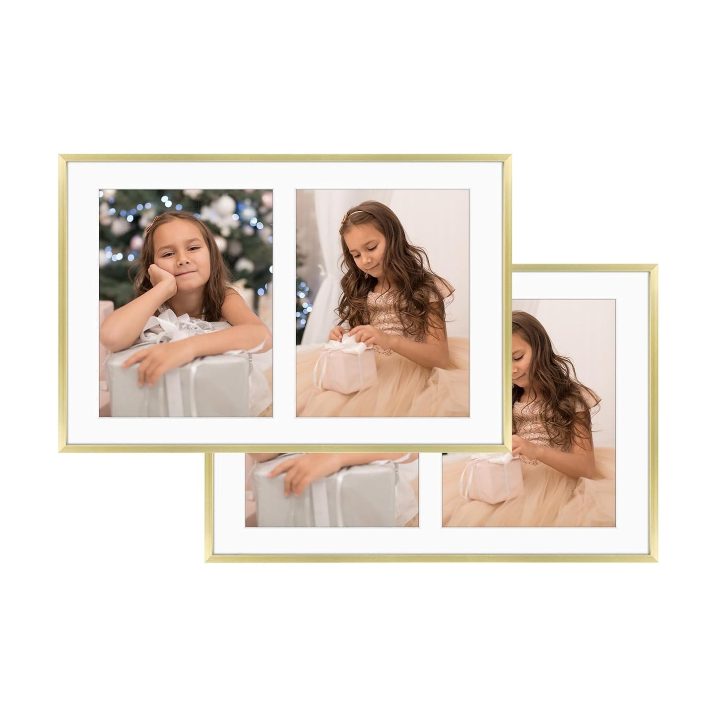 Golden State Art 12x19 Collage Frame w/Mat for 8x10 Photos Gold 2 Pack | Aluminum Picture Frame with Real Glass Front