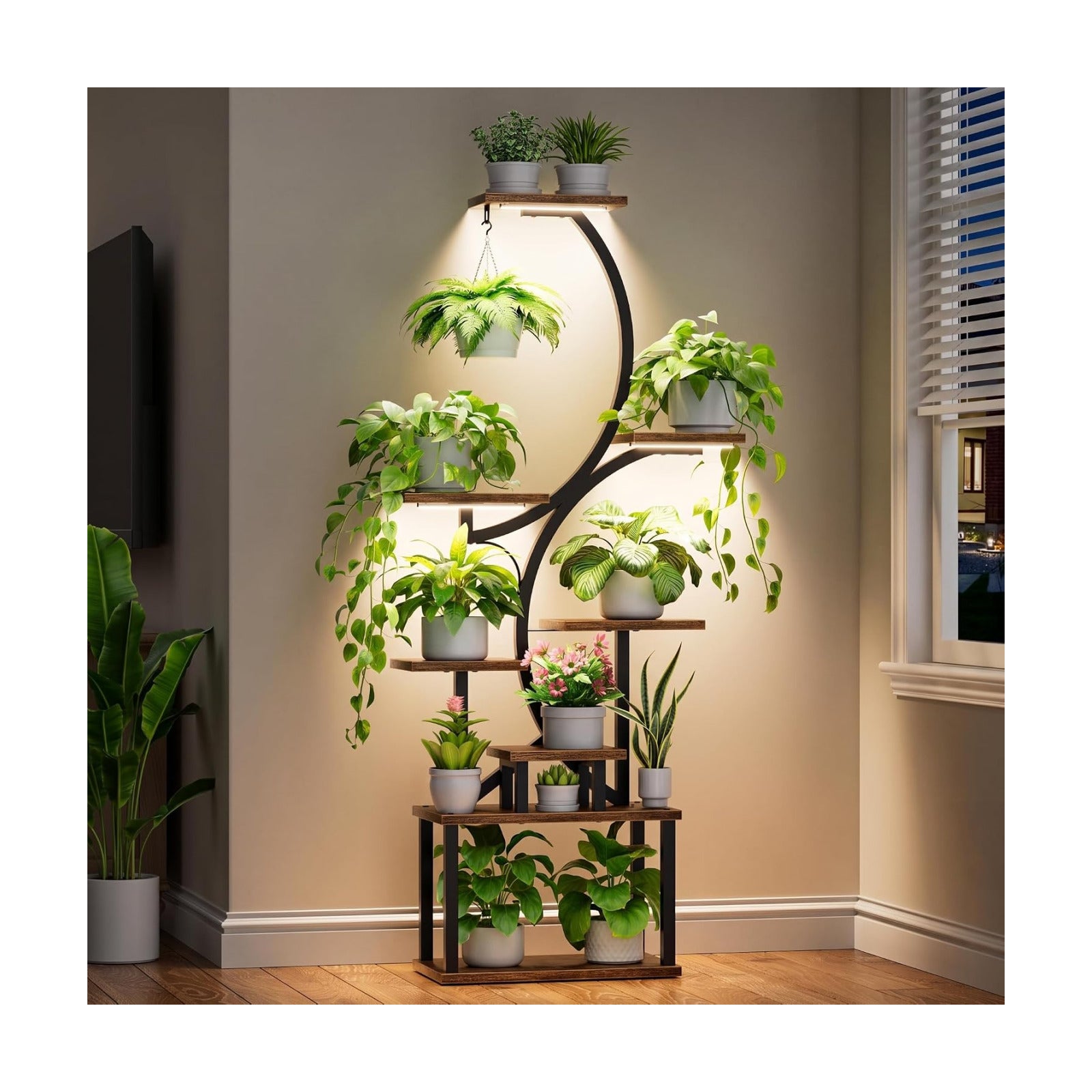 BACEKOLL Plant Stand Indoor with Grow Light, 8 Tier Corner Plant Shelf Tall