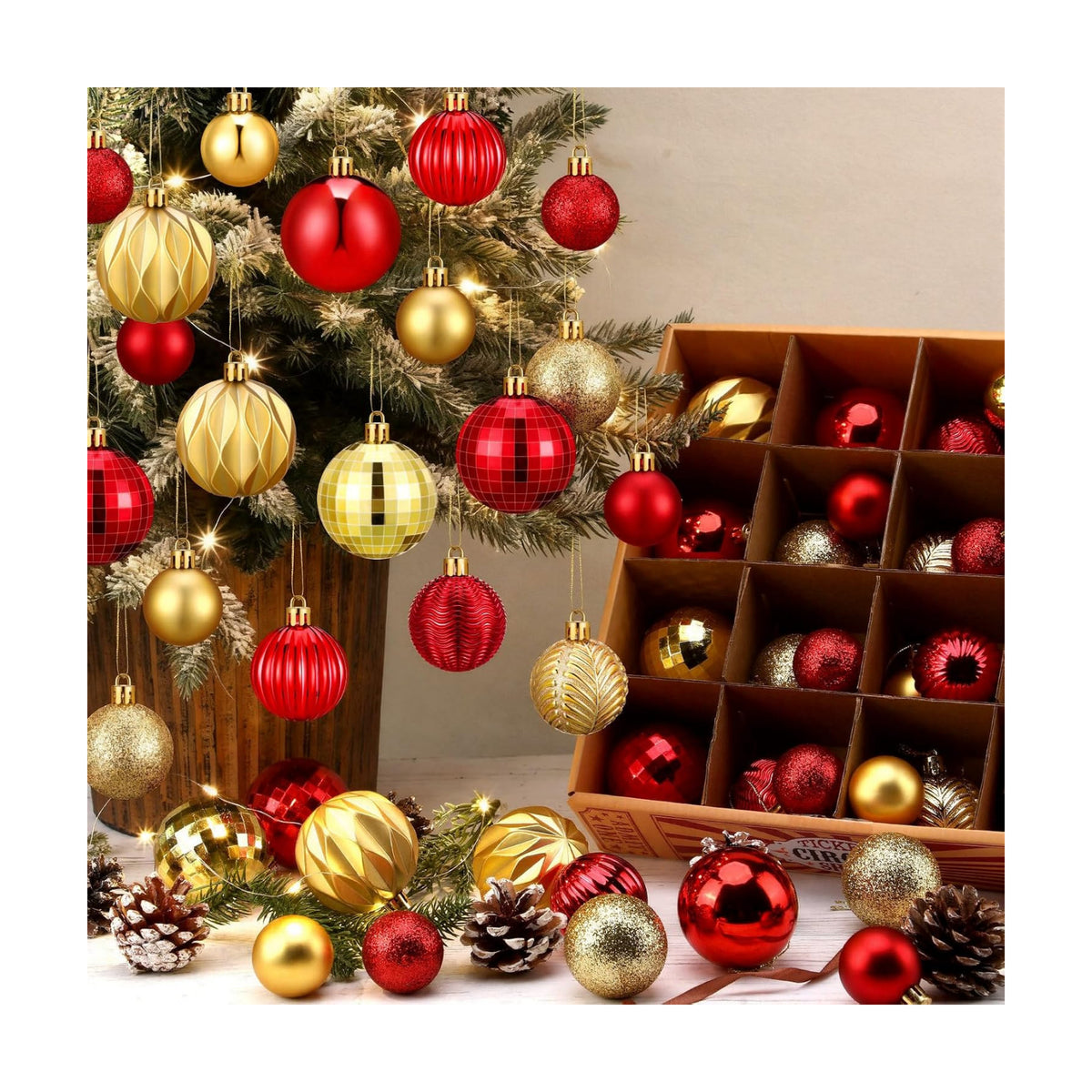 Lunmon 64 Pcs Red and Gold Christmas Ball Ornaments Glitter Xmas Bulbs