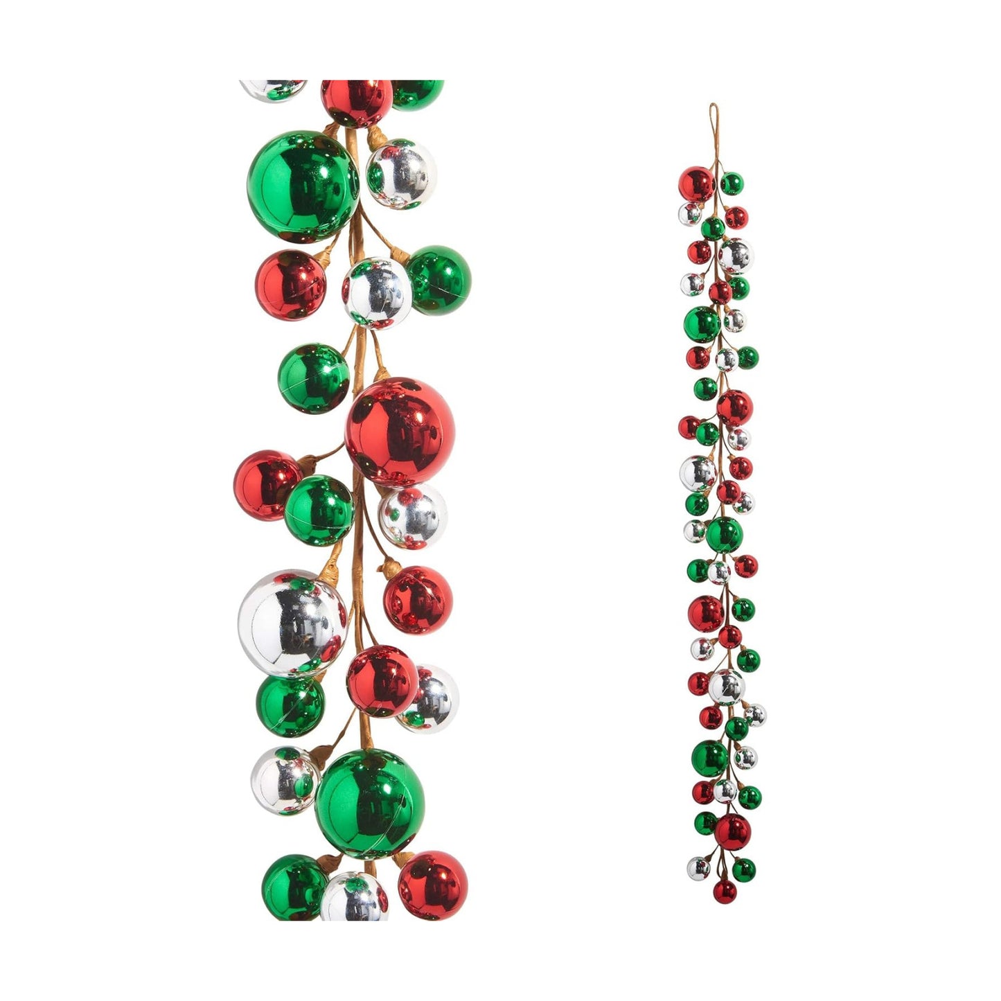 RAZ Imports Ball Garland, 48-inch Length, Red, Green, and Silver, Plastic, Christmas, Home Décor