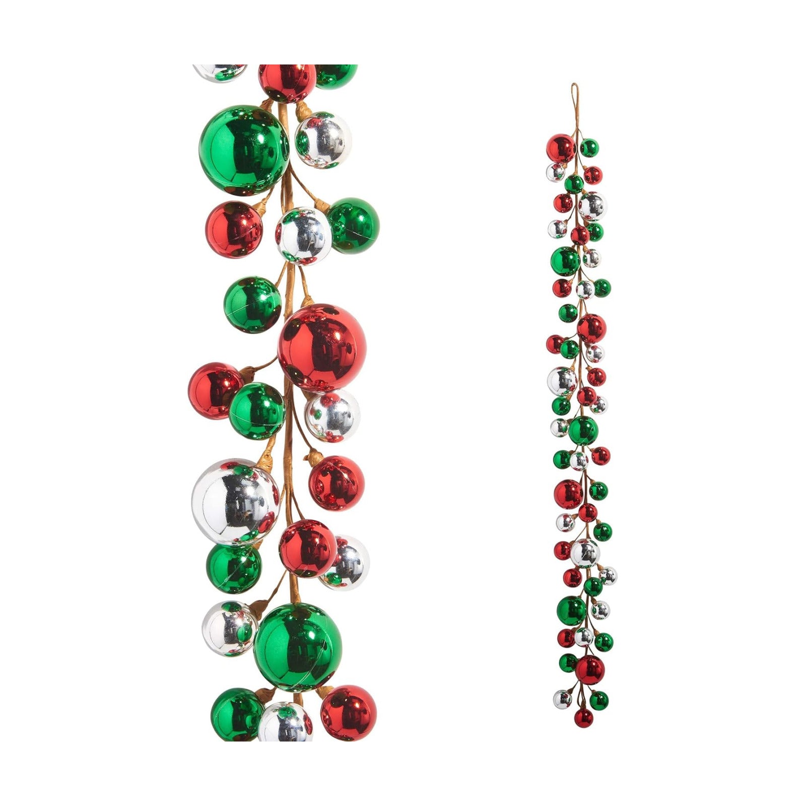 RAZ Imports Ball Garland, 48-inch Length, Red, Green, and Silver, Plastic, Christmas, Home Décor