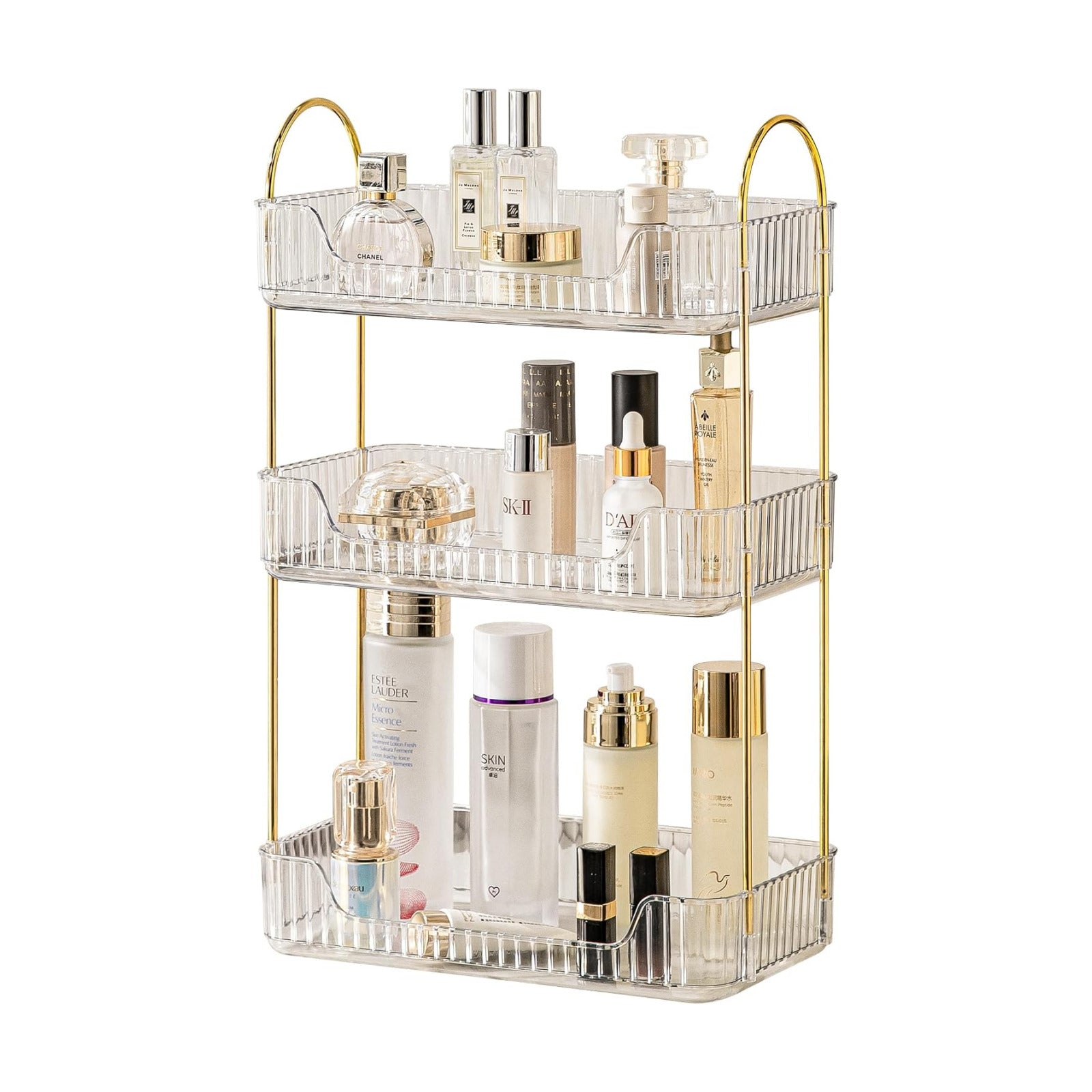 Akinbas 3 Tier Bathroom Organizer Countertop Makeup Perfume Tray Skincare Organizer for Bathroom Dresser Vanity (White)