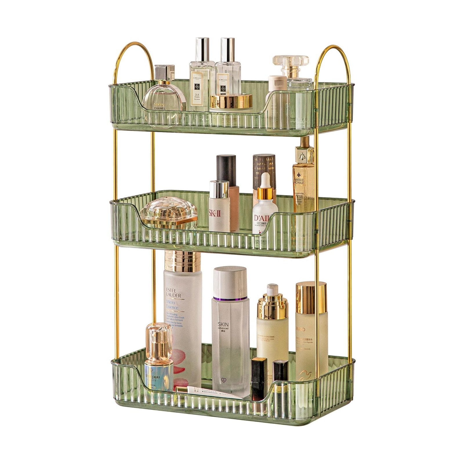 Akinbas 3 Tier Bathroom Organizer Countertop Makeup Perfume Tray Skincare Organizer for Bathroom Dresser Vanity (Green)