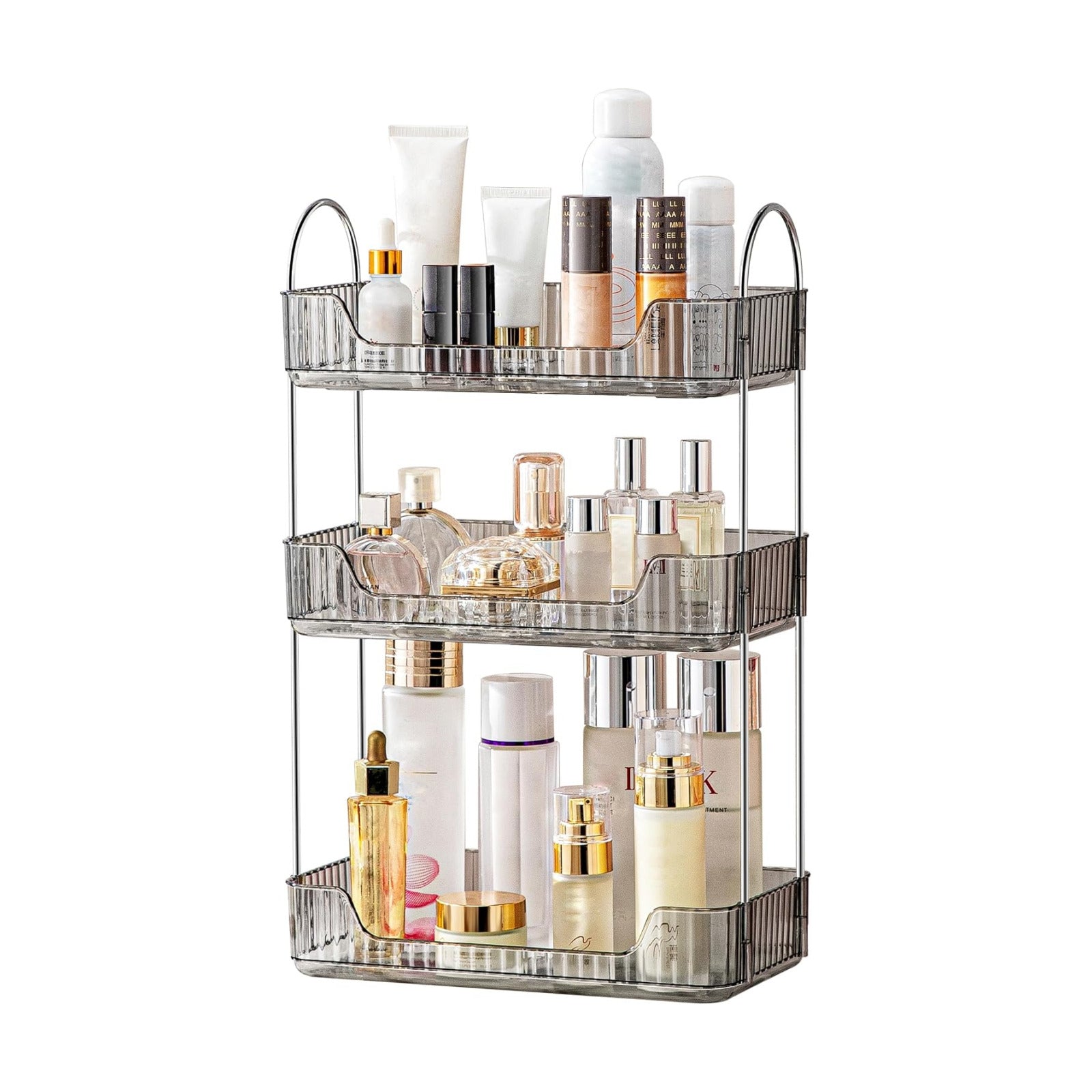 Akinbas 3 Tier Bathroom Organizer Countertop Makeup Perfume Tray Skincare Organizer for Bathroom Dresser Vanity (Grey)