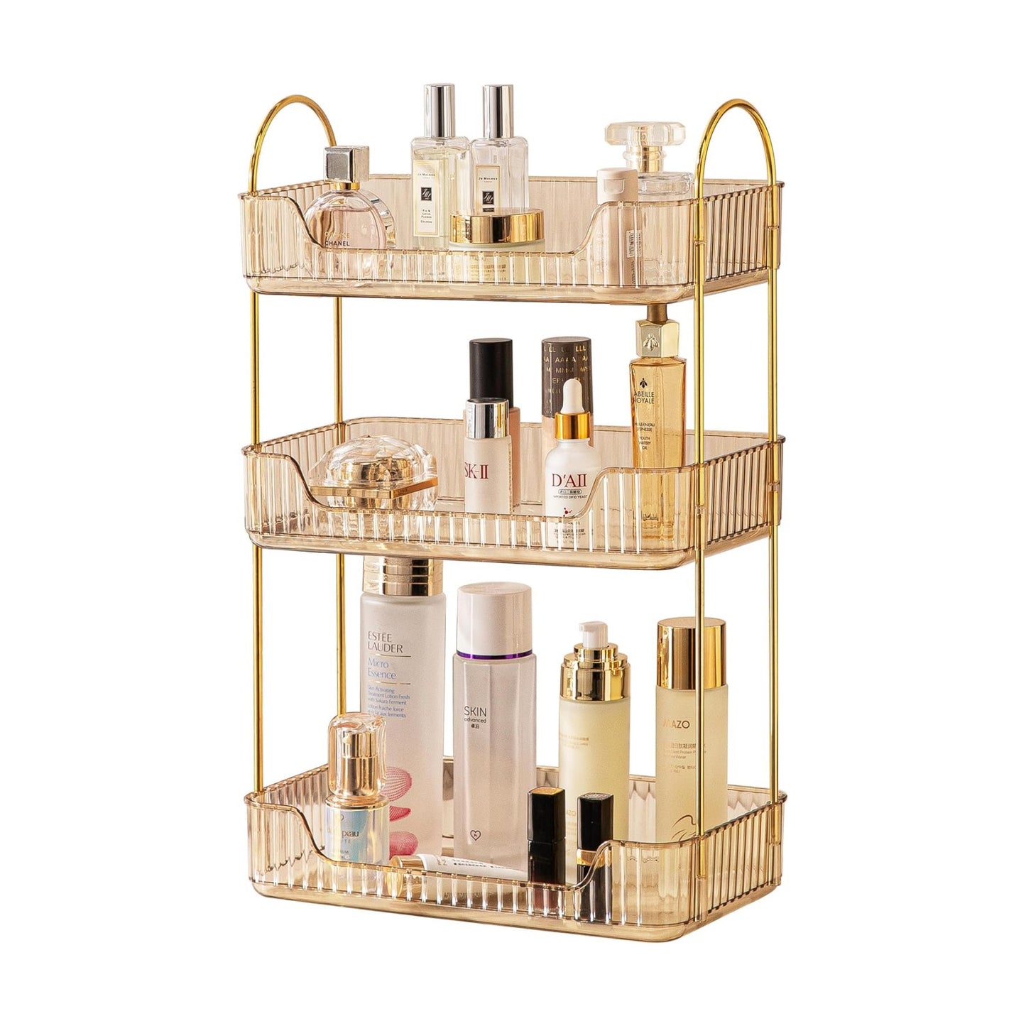 Akinbas 3 Tier Bathroom Organizer Countertop Makeup Perfume Tray Skincare Organizer for Bathroom Dresser Vanity (Gold)