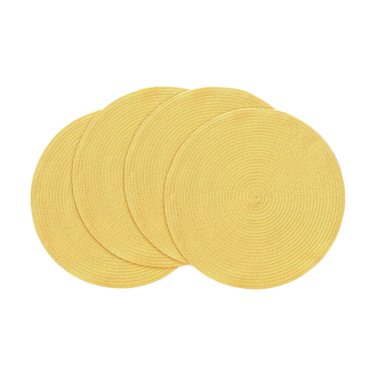 Floroom 15 Inch Round Braided Placemats Set of 4, Washable Heat Resistant Cotton Polyester Circle Place Mats for Kitchen Dining Table - Yellow
