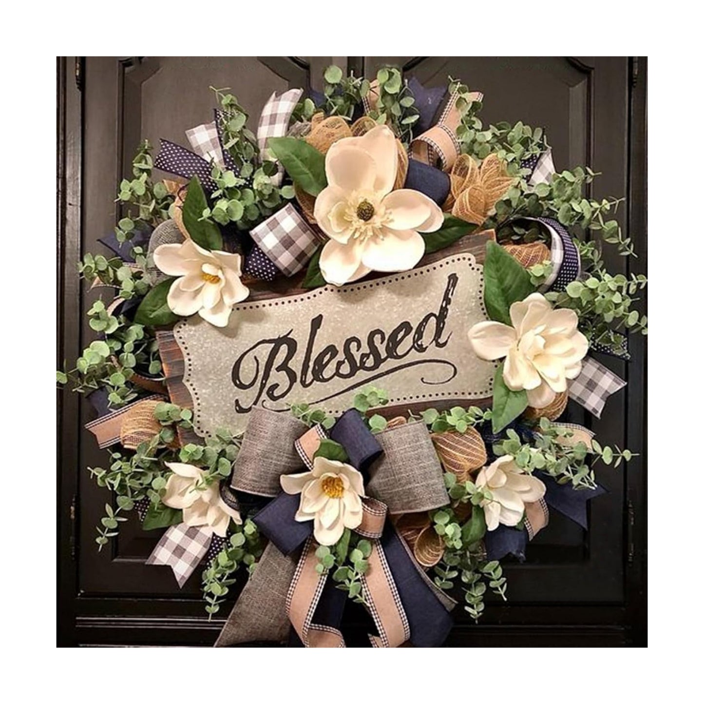 Spring Summer Wreath for Front Door,Farmhouse White Floral Porch Decor