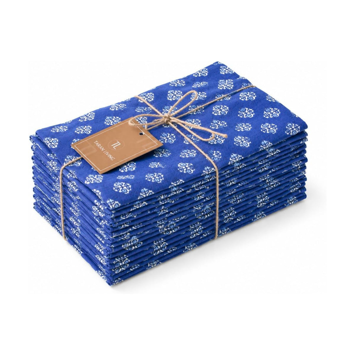 TARAN LIVING 100% Cotton Printed Cloth Napkins Reusable Fall Dinner Napkins Floral Fabric Napkins Set of 6 Machine Washable for Events, Gift, Home Decor - 18"x18" - Blue