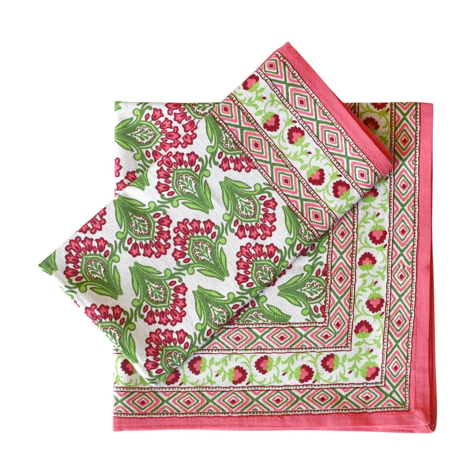 FINGERCRAFT Cloth Napkins Set of 12 Cotton Linen, 20x20 in Border Camellia | Mitered corner, washable, soft, absorbent