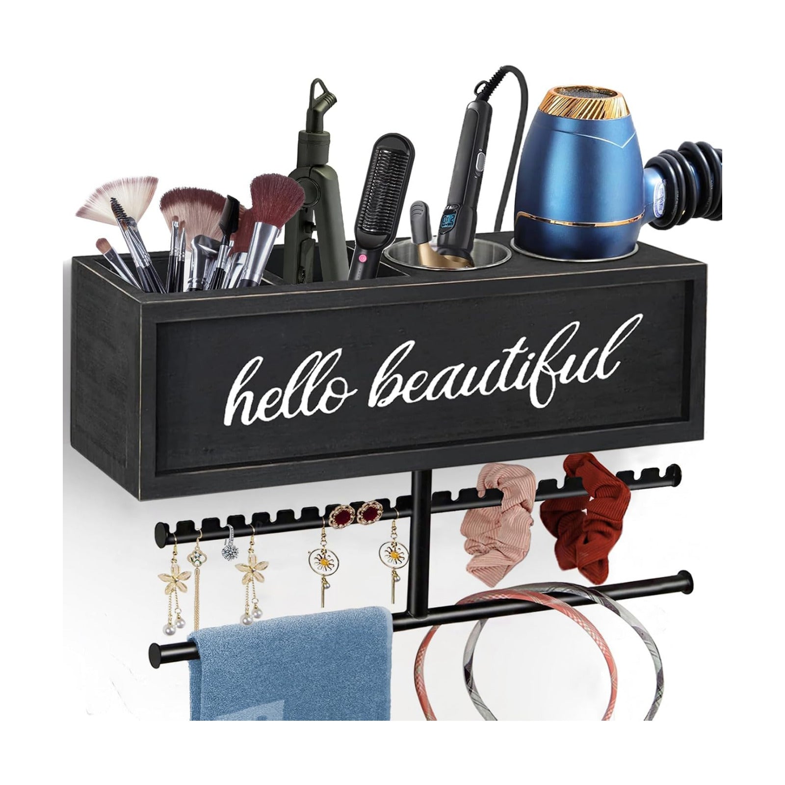 Rustic Hair Dryer Holder Wall Mounted,Hair Styling Tools & Accessories Organizer,Bathroom Supplies & hot Tools vanities