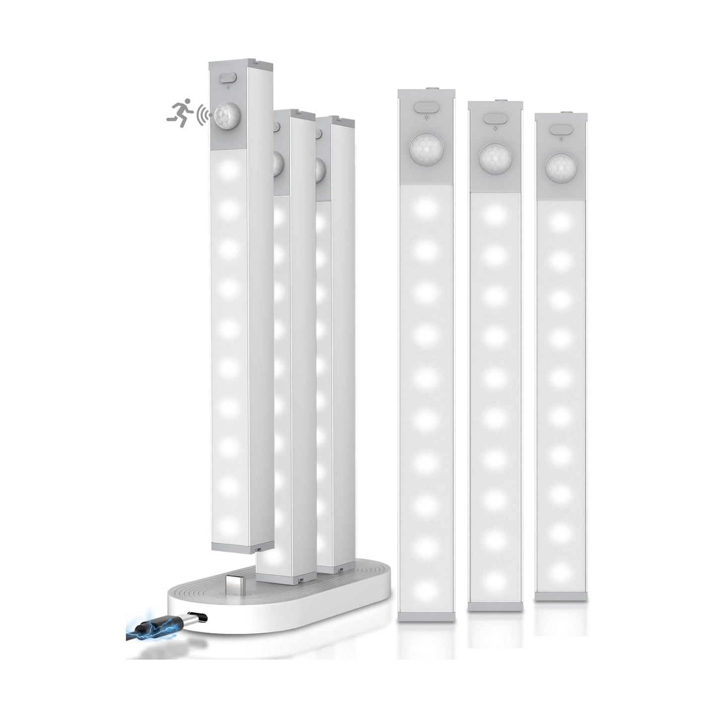 GOODEA 7" Under Cabinet Lighting with Charging Station, 6 Pack | LED Motion Sensor Light Indoor, Rechargeable Closet