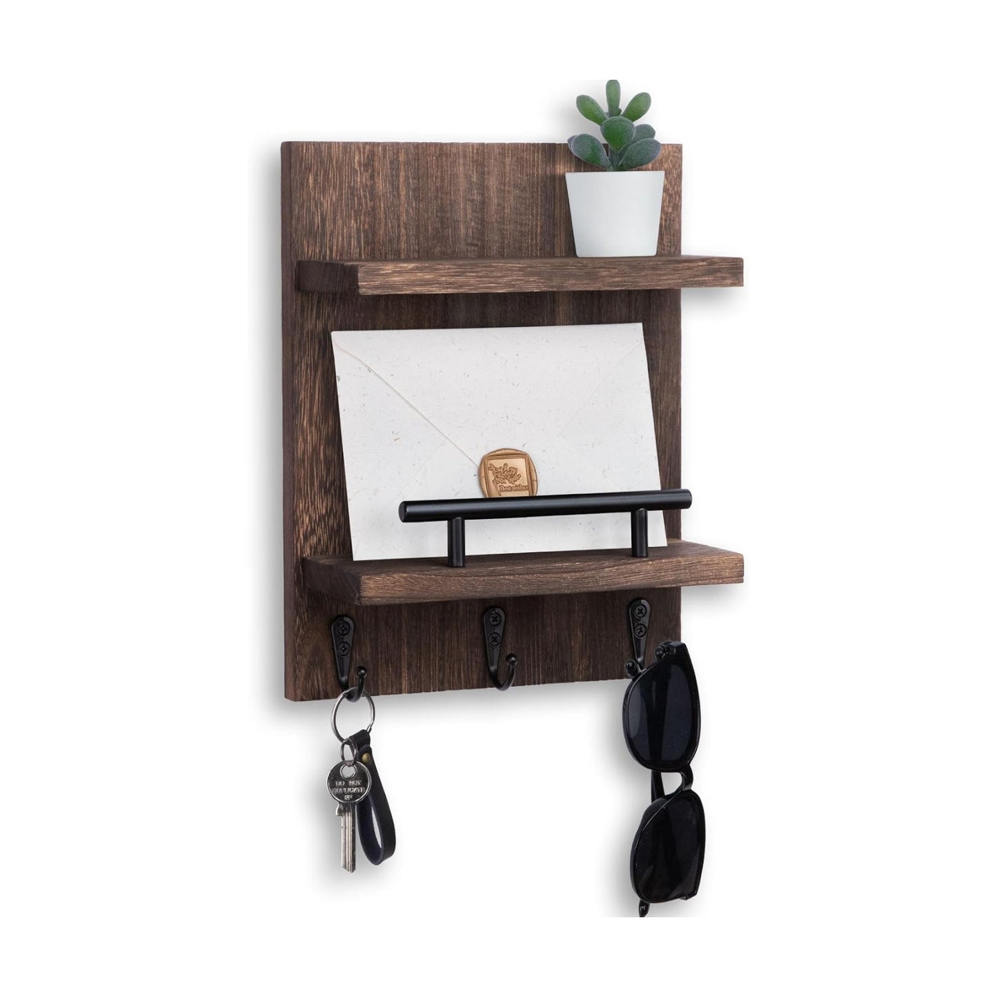 Versatile Wood Wall Organizer for Entryway Hallway 8.2" x / Brown