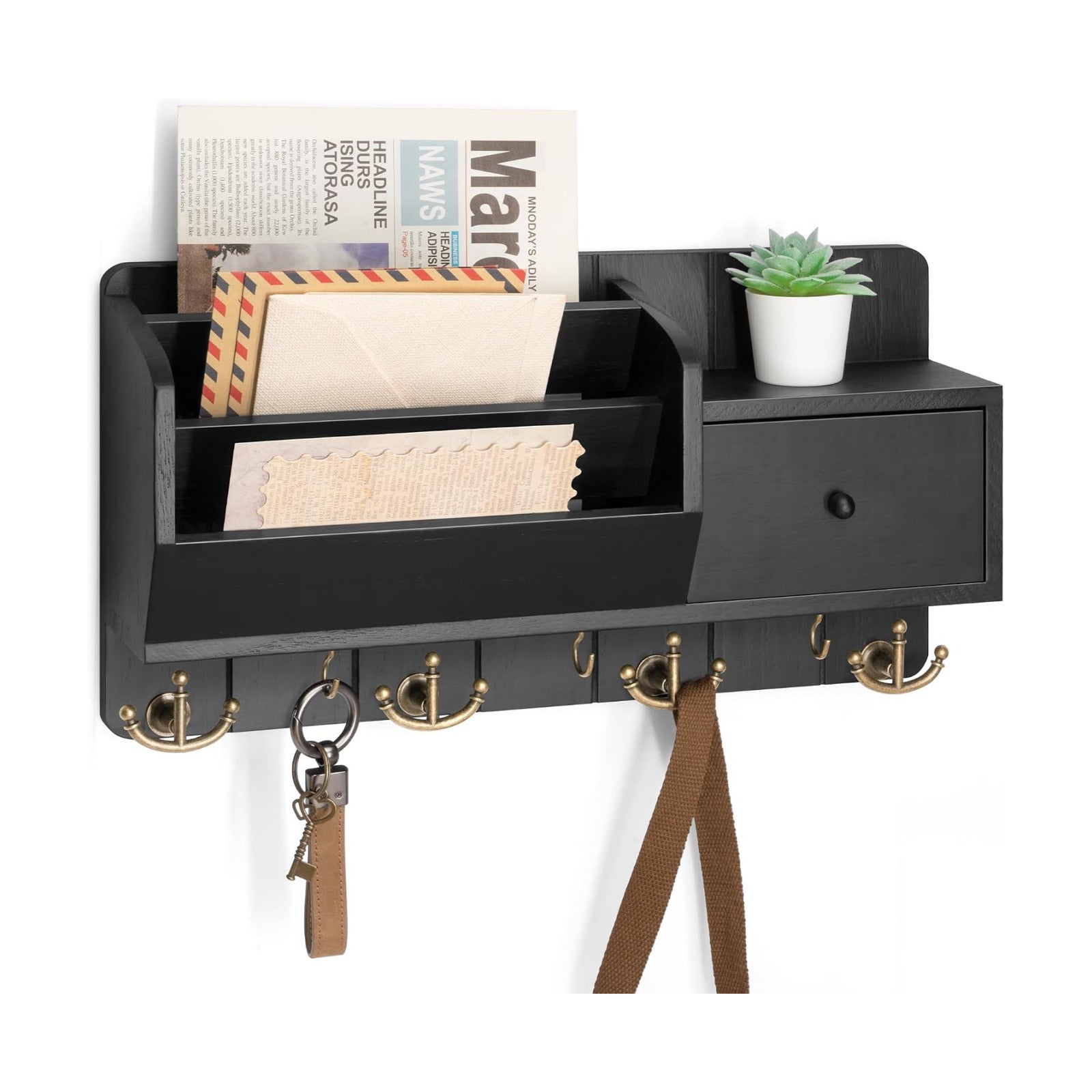 Key Hooks and Drawer / Black
