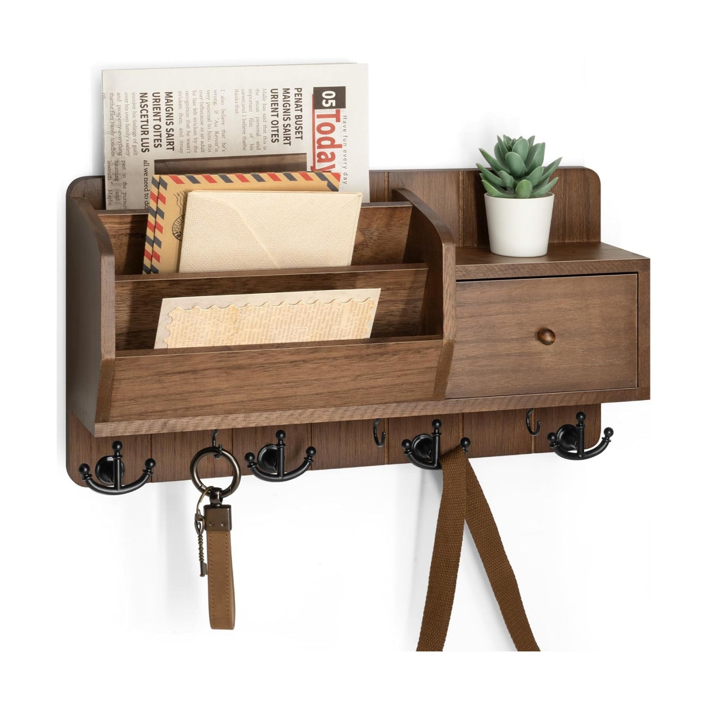 Storage Hooks and Drawer for Modern / Brown