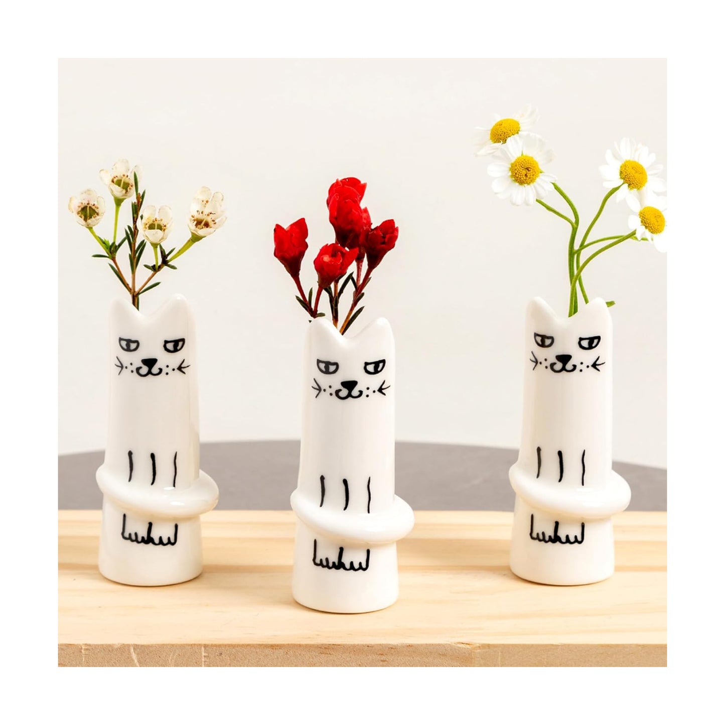 Cat Flower Vase Bud Ceramic Mini Handmade Tiny Vases / Cat Vase / Set of 3