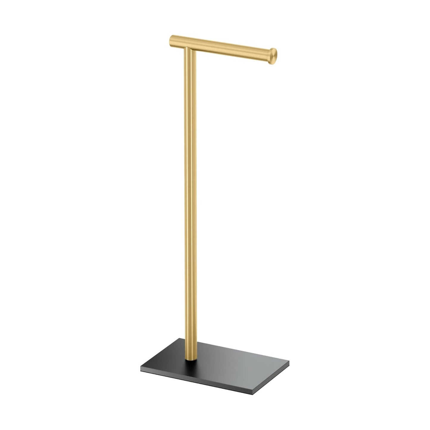 Gatco 1431MXB Modern Rectangle Base Freestanding Toilet Paper Holder, Matte Black/Brushed Brass, Weighted Base, 21.25"