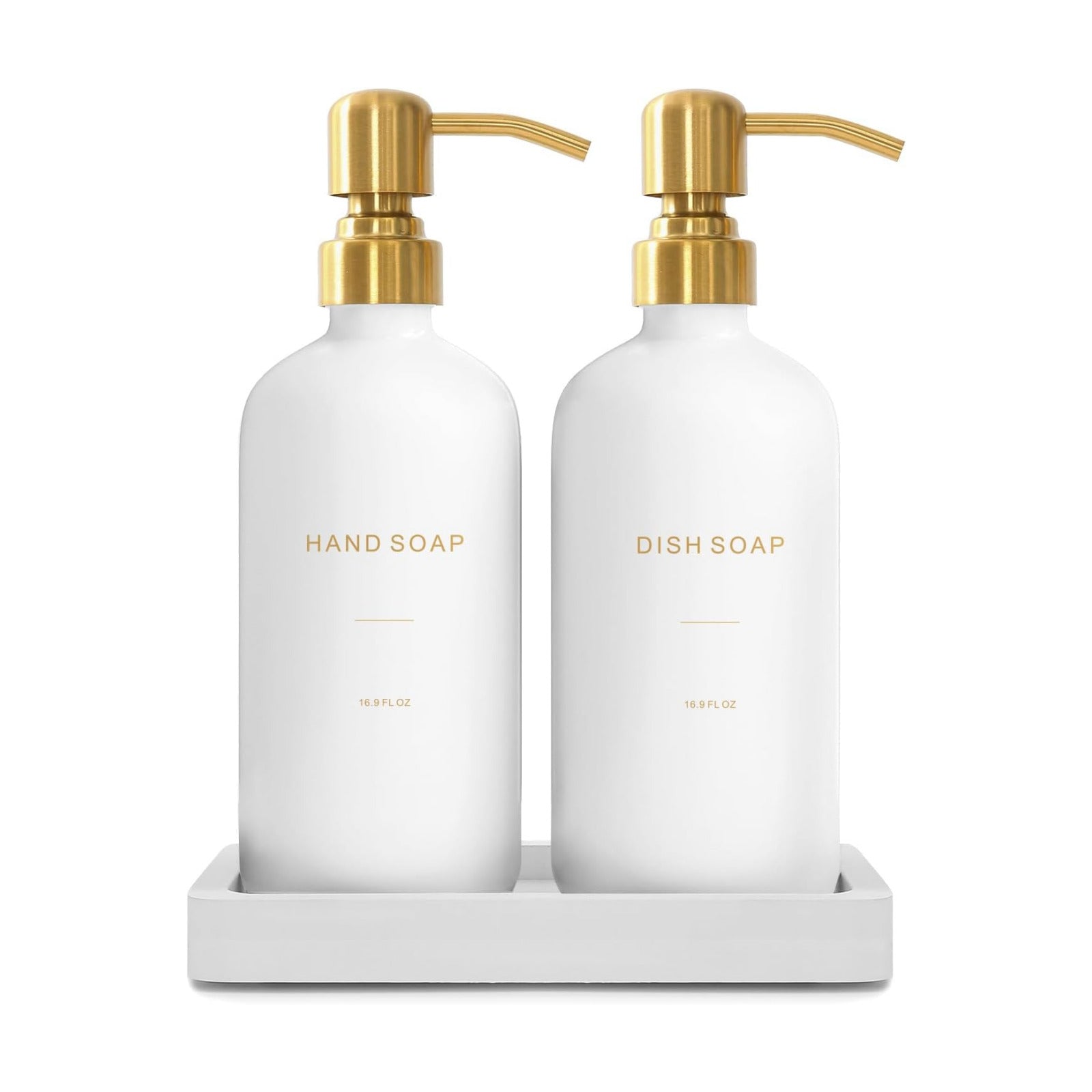 Prus Waso Gold Soap Dispenser Set | Glass Soap Dispenser with Stainless Steel Pump, Perfect for Modern Kitchen Counter