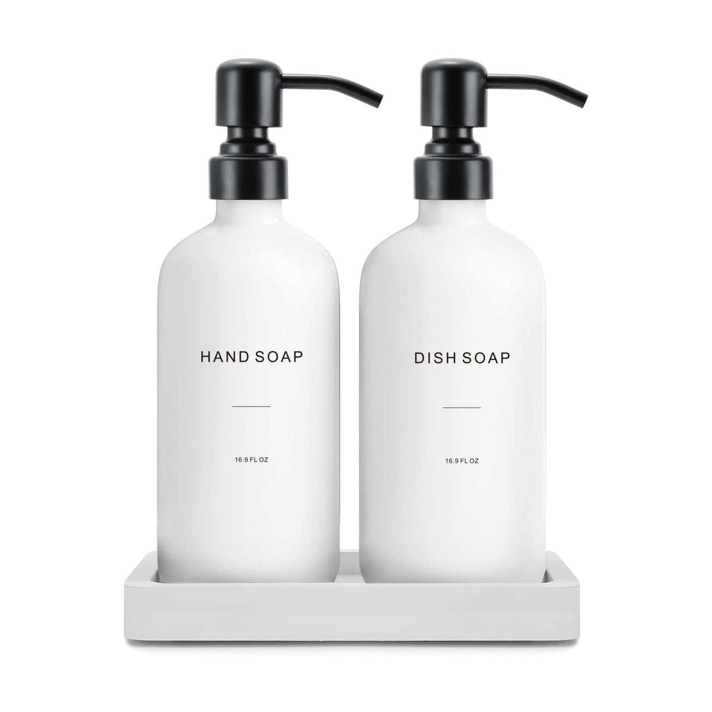 Prus Waso Kitchen Soap Dispenser Set, White Soap Dispenser with Black Stainless Steel Pump, Perfect for Modern Kitchen