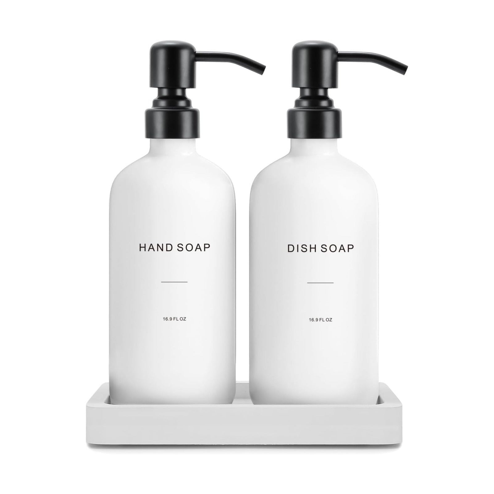 Prus Waso Kitchen Soap Dispenser Set, White Soap Dispenser with Black Stainless Steel Pump, Perfect for Modern Kitchen