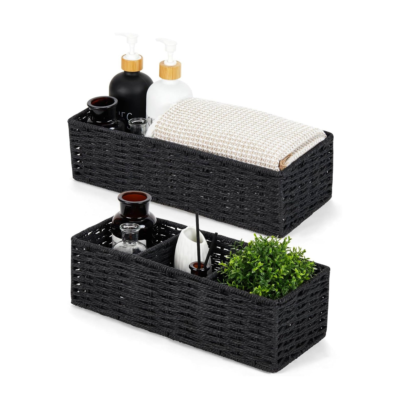 Paper Rope Bathroom Baskets / Black
