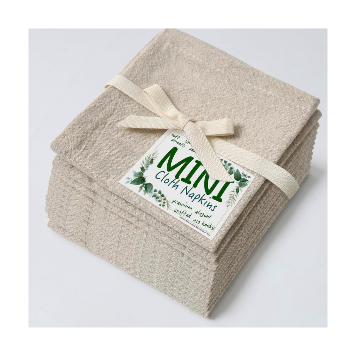 Urby Eco Hanky 10x10in Reusable Small Cloth Napkins, Natural, 12pk | Linen/Cotton Napkins, Eco Friendly, Kids Napkins