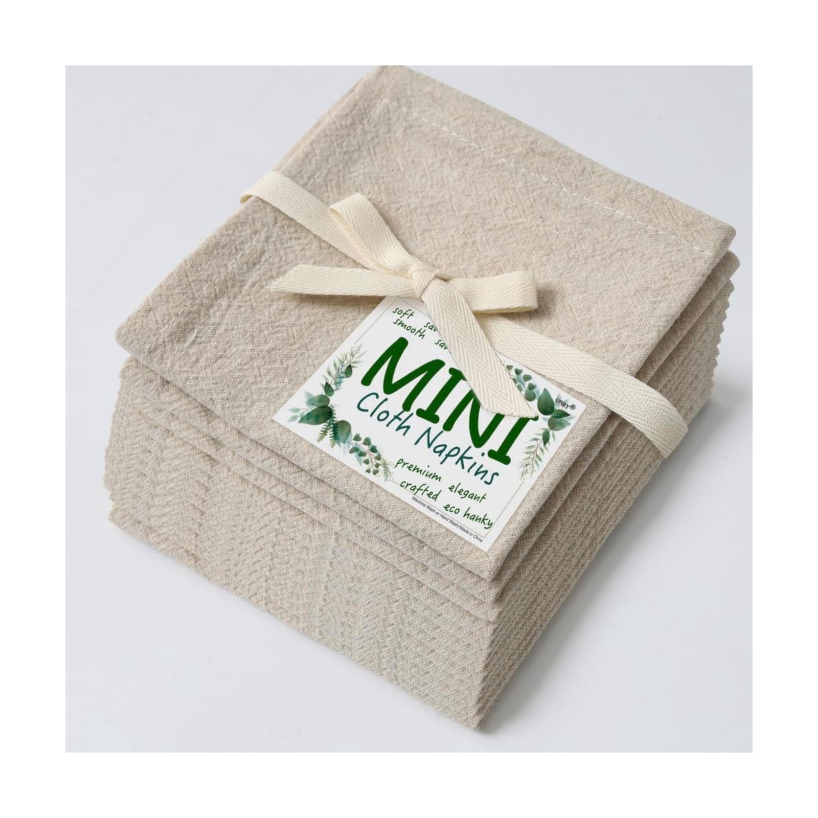 Urby Eco Hanky 10x10in Reusable Small Cloth Napkins, Natural, 12pk | Linen/Cotton Napkins, Eco Friendly, Kids Napkins