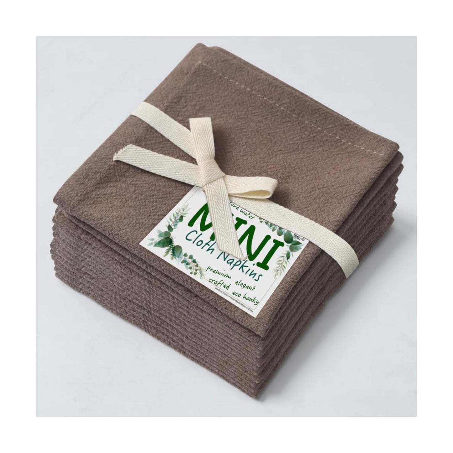 Urby Eco Hanky 10x10in Reusable Small Cloth Napkins, Khaki, 12pk | Linen/Cotton Napkins, Eco Friendly, Kids Napkins for