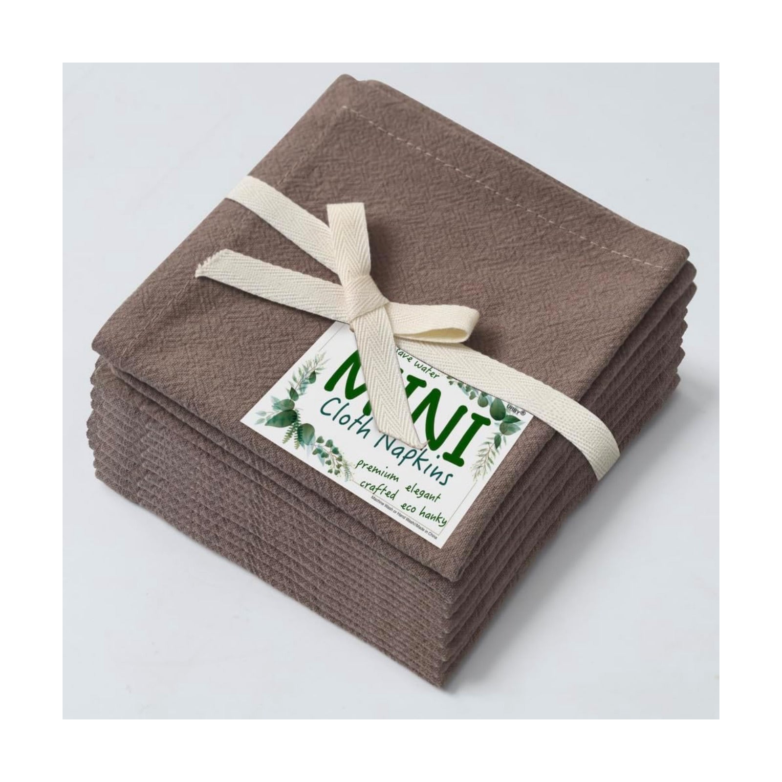 Urby Eco Hanky 10x10in Reusable Small Cloth Napkins, Khaki, 12pk | Linen/Cotton Napkins, Eco Friendly, Kids Napkins for