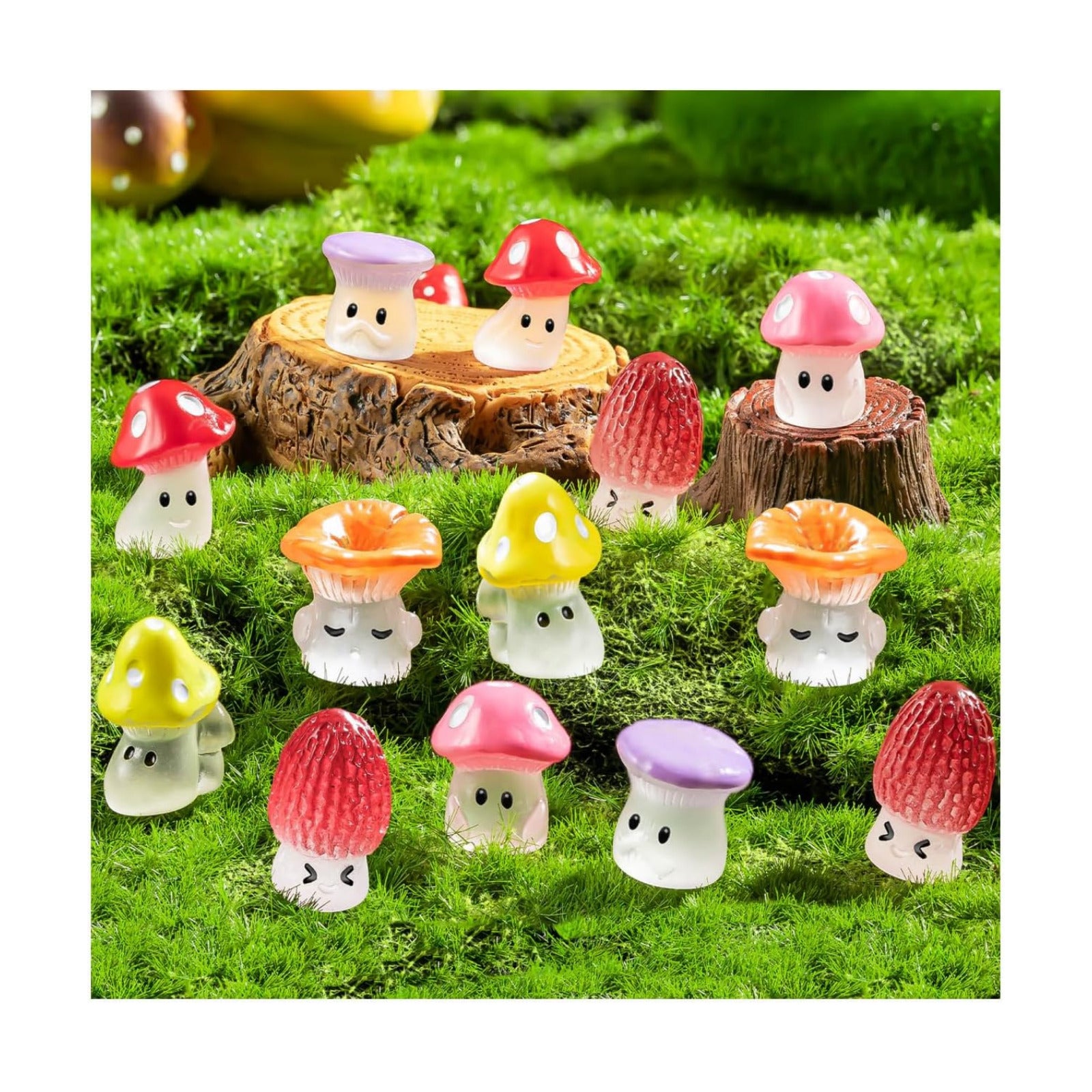 Mini Mushrooms Resin Tiny Mushroom Figurines for Fairy Garden Terrarium Accessories / Set of 96