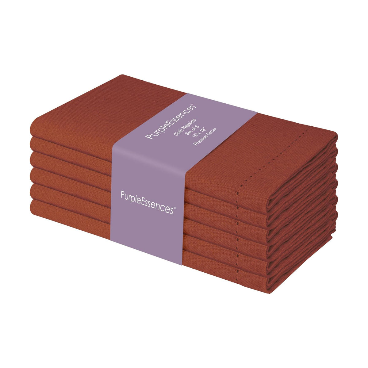 PurpleEssences Hemstitch Cloth Napkins 18x18 in Set of 6 - Rust