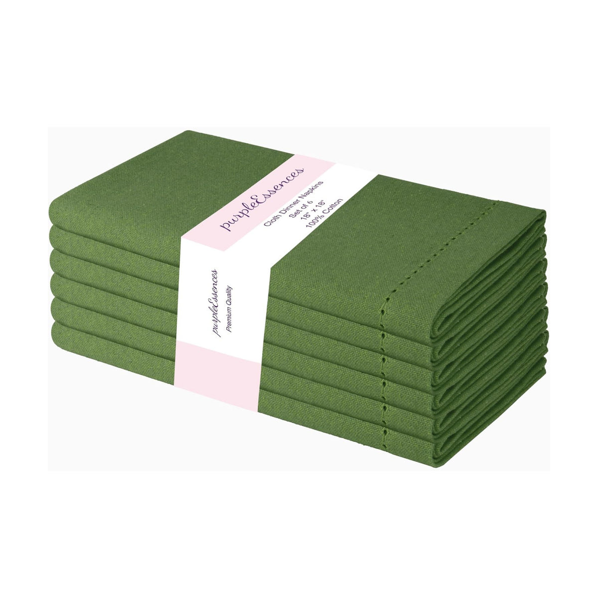 PurpleEssences Hemstitch Cloth Napkins 18x18 in Set of 6 - Sage Green