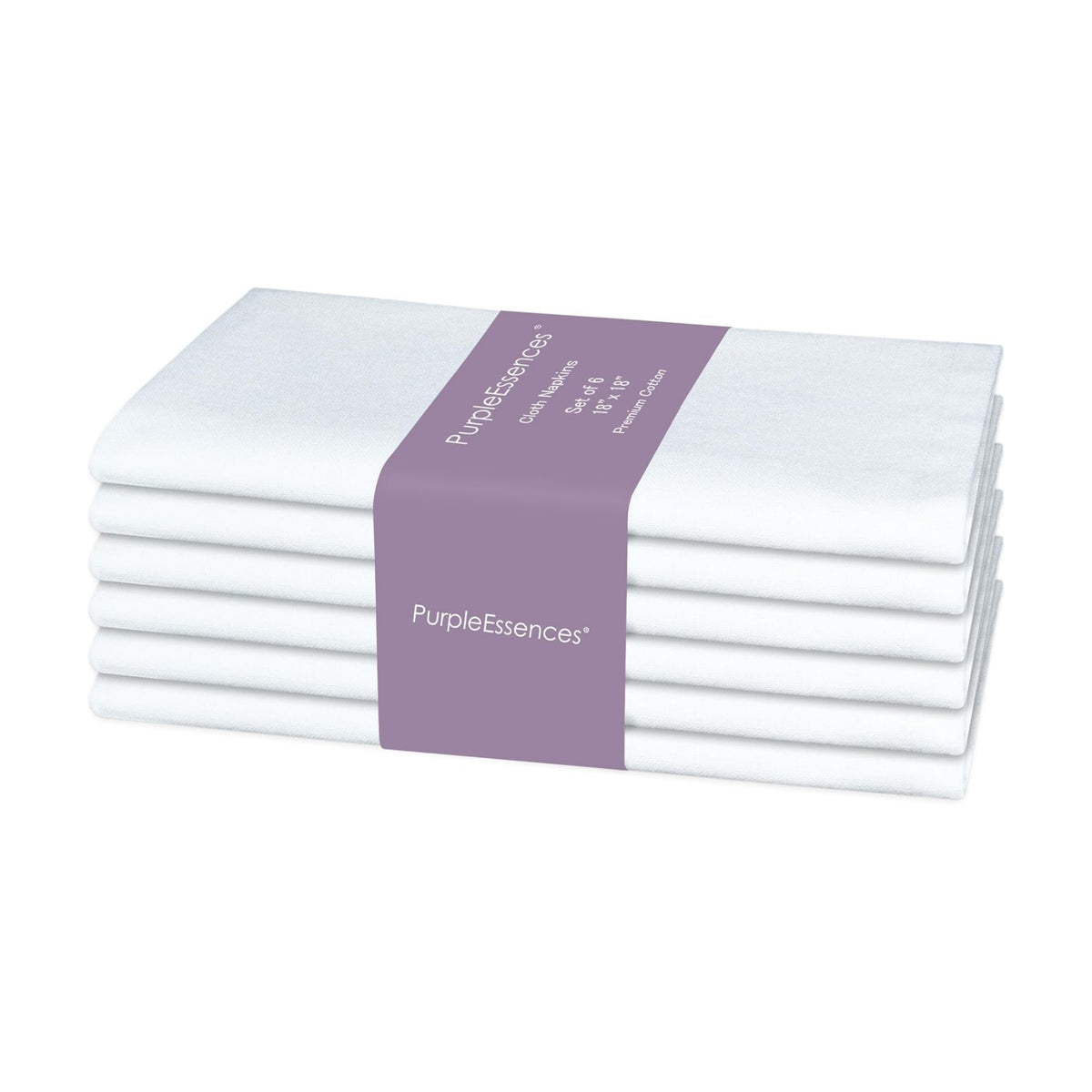 PurpleEssences Cloth Dinner Napkins 18x18 in Set of 6 - White