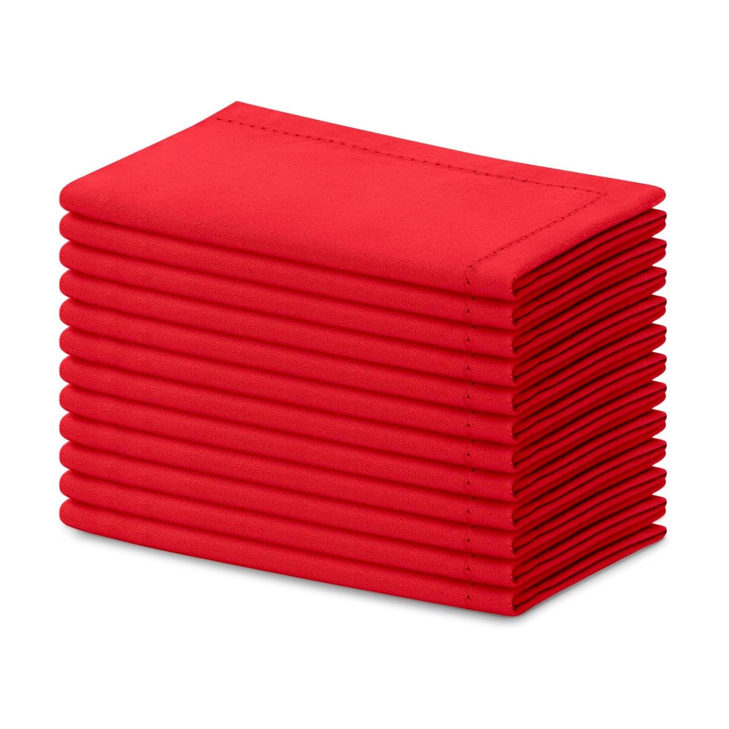 Blue Needles Set of 12 Hemstitch Linen Napkins 100% Cotton Red Cloth Dinner Napkins 18x18 inches, Soft, Reusable